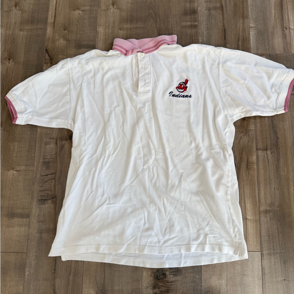 Vintage‎ Cleveland Indians Short Sleeve Polo Medium Genuine Merchandise White